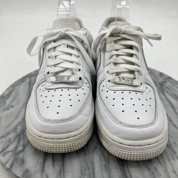 Nike Air Force 1 Sneakers Womens 7.5 White Leather Perforated Low Top Lace Up - Picture 3 of 12
